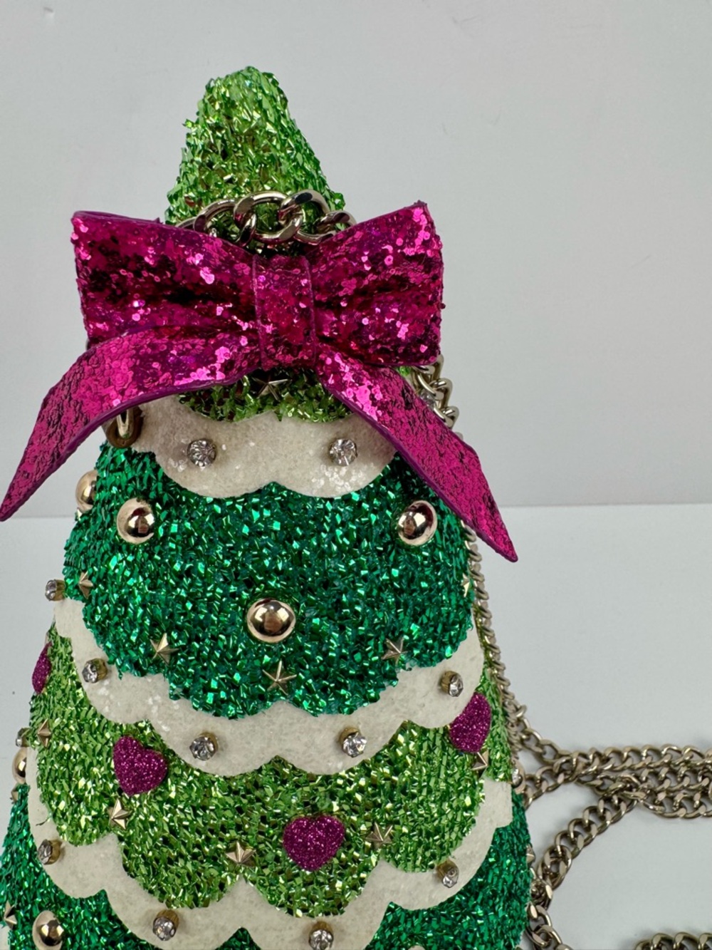 Betsey Johnson Spruce Me Up Cross Body Gold Chain Purse Bag Christmas Tree Zip - Picture 2 of 14
